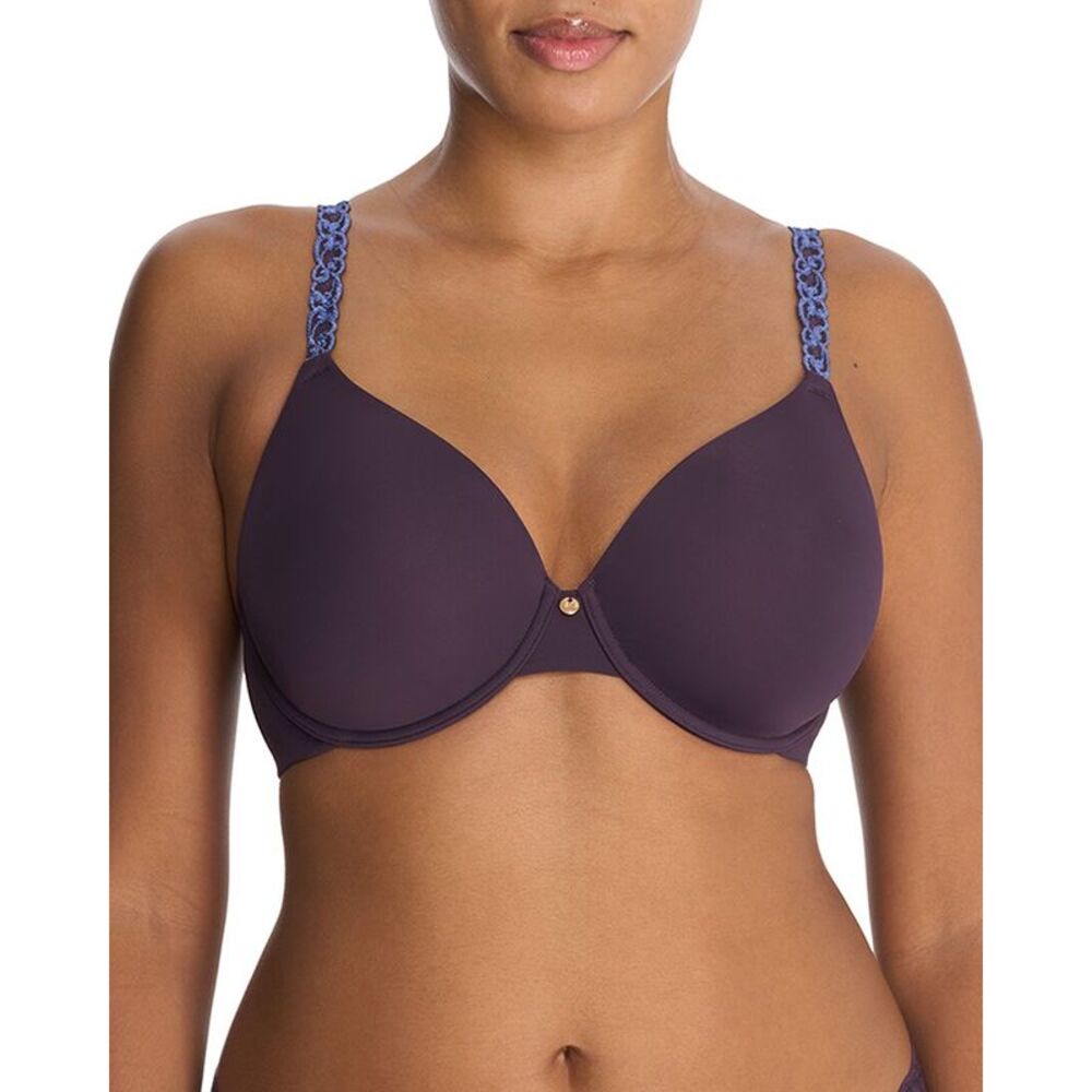 Natori Plum Underwire T-Shirt Bra with Periwinkle Straps